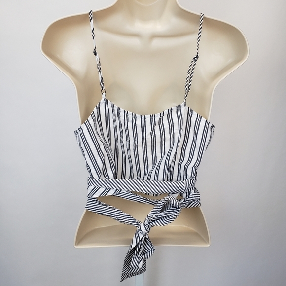 Treasure & Bond Wrap Camisole Top Cropped White Navy Mixed Stripe size medium - Picture 4 of 9